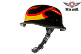 Shiny German Style Novelty Motorcycle Helmet W/ Flame Graphic