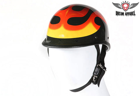 Shiny Jockey Style Novelty Motorcycle Helmet W/ Flame Graphic