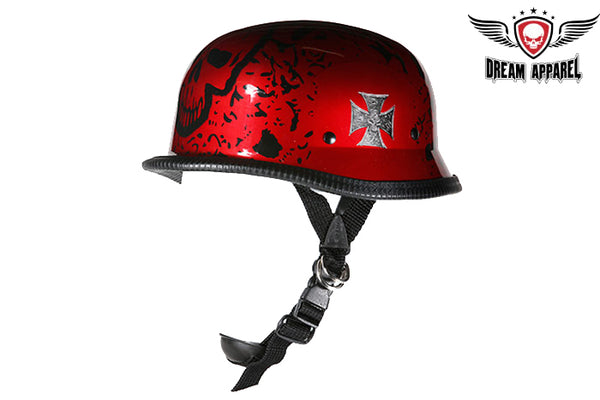 Shiny Burgundy German Style Novelty Motorcycle Helmet W/ Boneyard Grap – LeatherAnarchy