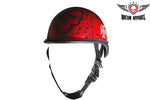 Shiny Burgundy Jockey Style Novelty Motorcycle Helmet W/ Boneyard Graphic