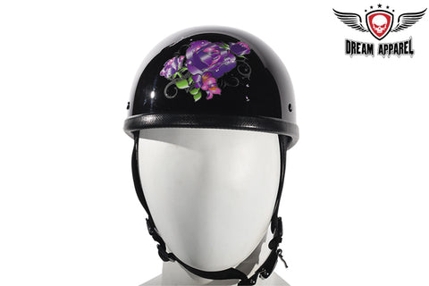 Womens Classic Eagle Style Novelty Helmet With Purple Rose Tribal Design