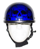 Shiny Blue Motorcycle Novelty Helmet With Burning Skull