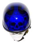 Shiny Blue Motorcycle Novelty Helmet With Burning Skull