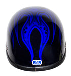 Shiny Blue Motorcycle Novelty Helmet With Burning Skull