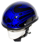 Shiny Blue Motorcycle Novelty Helmet With Burning Skull