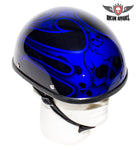 Shiny Blue Motorcycle Novelty Helmet With Burning Skull