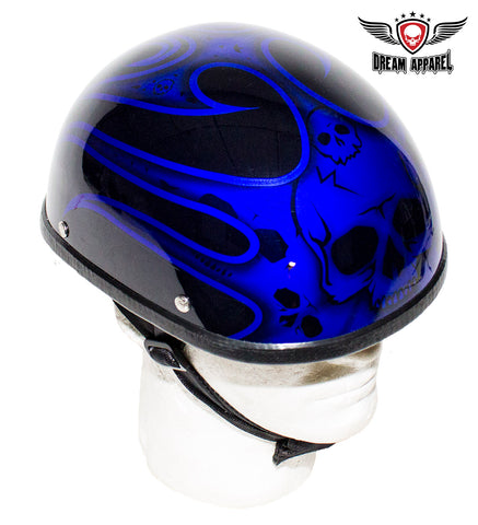 Shiny Blue Motorcycle Novelty Helmet With Burning Skull