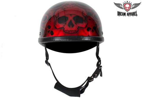 Shiny Burgundy Motorcycle Novelty Helmet With Burning Skull