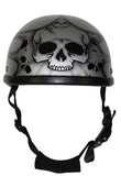 Silver Motorcycle Novelty Helmet With Burning Skull