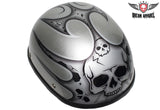 Silver Motorcycle Novelty Helmet With Burning Skull