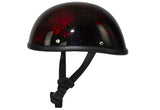 Shiny Burgundy Motorcycle Novelty Helmet with Horned Skeletons