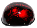 Shiny Burgundy Motorcycle Novelty Helmet with Horned Skeletons