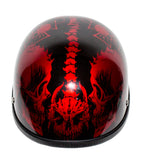 Shiny Burgundy Motorcycle Novelty Helmet with Horned Skeletons