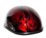 Shiny Burgundy Motorcycle Novelty Helmet with Horned Skeletons