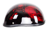 Shiny Burgundy Motorcycle Novelty Helmet with Horned Skeletons