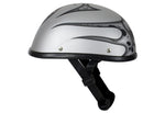 Matte Silver Motorcycle Novelty Helmet With Burning Skull