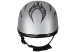 Matte Silver Motorcycle Novelty Helmet With Burning Skull