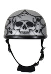 Matte Silver Motorcycle Novelty Helmet With Burning Skull