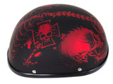 Matte Burgundy Novelty Motorcycle Helmet with Horned Skeletons