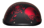 Matte Burgundy Novelty Motorcycle Helmet with Horned Skeletons