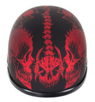 Matte Burgundy Novelty Motorcycle Helmet with Horned Skeletons