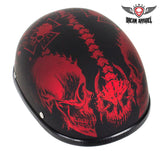 Matte Burgundy Novelty Motorcycle Helmet with Horned Skeletons