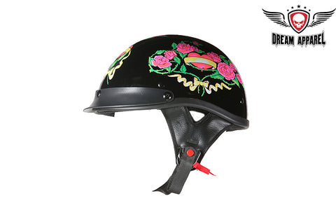 DOT Approved Black Rose Motorcycle Helmet