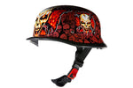 Orange German Novelty Helmet with Skull Graveyard & Chopper Cross