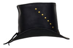 Genuine Black Leather Top Hat with Brass Studs