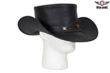 Black Leather Gambler Hat