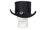 Black Leather Deadman Top Hat with Chrome Concho