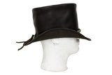 Black Leather Deadman Top Hat with Chrome Chain