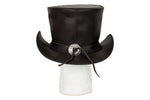 Black Leather Deadman Top Hat with Chrome Chain