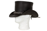 Black Leather Deadman Top Hat with Chrome Chain