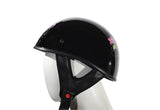 Womens Shiny Black DOT Approved Motorcycle Helmet W/ Purple Rose Design