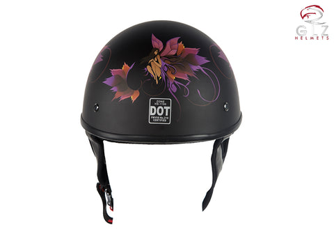 DOT Approved Low Profile Flat Black Motorcycle Helmet With Fairy & Flowers