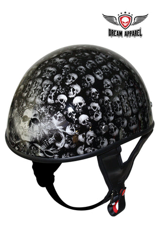 DOT Approved Low Profile Motorcycle Helmet With Black Finish & Skull Graphics