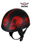 Flat Black DOT Helmet with Red Horned Skeletons