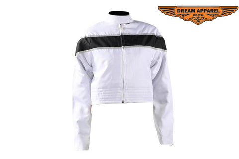 Women's White Lightweight Textile Jacket W/ Black Stripe