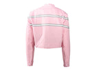 Women's Light Pink Lightweight Racer Style Textile Jacket W/ White Stripes