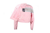Women's Light Pink Lightweight Racer Style Textile Jacket W/ Thick White Stripe