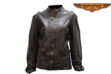 Women's Brown Butter Soft Jacket With Studs On Front & Back