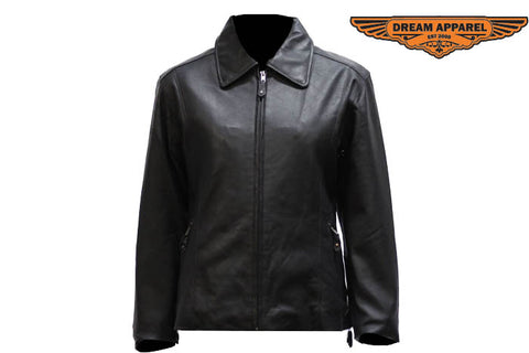 Women's Leather Jacket With Zippered Cuffs