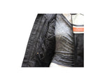 Women's Leather Racer Jacket With Upper Half Cream & Orange Stripe Accross Chest