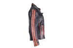 Womens Leather Racer Jacket with Orange Stripes
