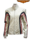 Womens Soft Leather Jacket With Silver  & Pink Stripes