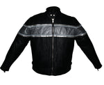 Women's Leather Racing Motorcycle Jacket with Silver Stripes