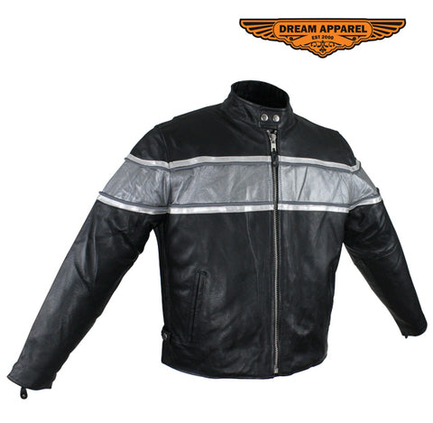 Women's Leather Racing Motorcycle Jacket with Silver Stripes