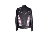 Women's Black & Pink Leather Racer Jacket