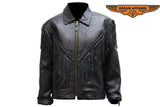 Women's Leather Motorcycle Jacket With Braid & Fringes
